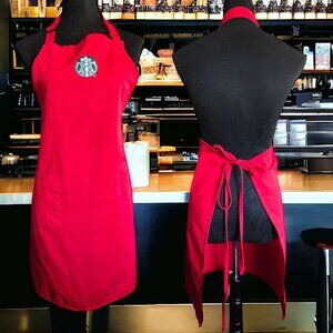 STARBUCKS Coffee Barista (OSFA) Red Apron Starbucks logo and tie back.